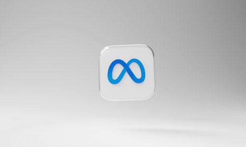 a white square with a blue logo on it